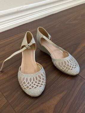 Link Silver Glitter Ankle-Strap Wedge Flats